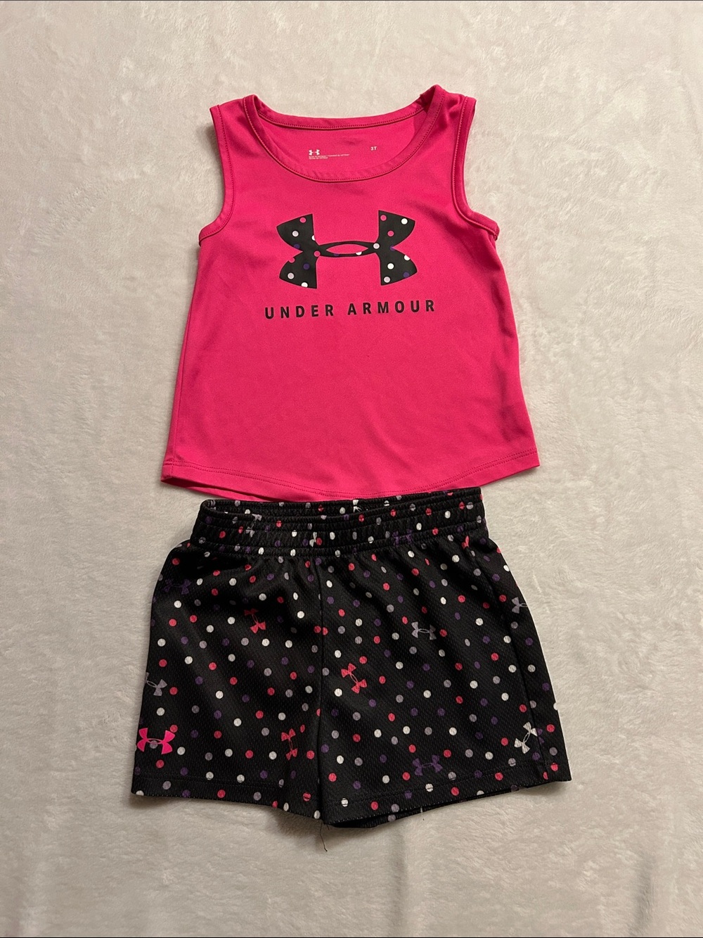 Under Armour Girls 3T 2-Piece Pink Tank Top & Black Polka Dot Shorts Set